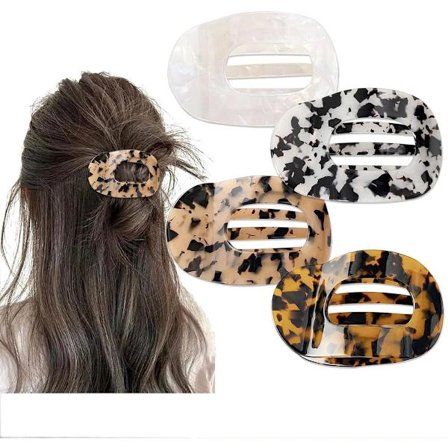 Hårklemme, 4 stk, Hårtilbehør, Acetat Hårklemmer, Buet Flate Klemmer, Skilpaddemønstret Leopard Hårklemme, Flat Kloklemme for Kvinner Stil B
