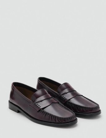 Mango Gathered Leather Moccasin - Burgundy - 42