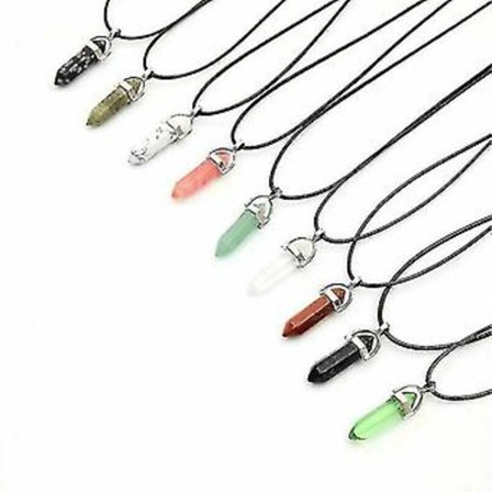 Naturlig Kvarts Chakra Kristall Healing Punkt Skuren Ädelsten Hänge Reiki Halsband (Safir)