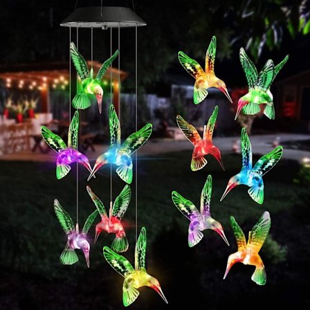 Vindspil til udendørs brug, LED kolibri sol vindspil farveskiftende, solcelledrevet gar