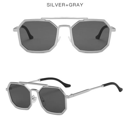 2022 Polygon Punk Solglasögon Män Kvinnor Märke Vintage Solglasögon Metall Steampunk Stil Mode Oculos de sol UV400