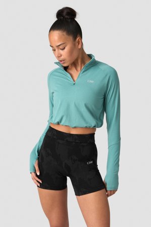 ICANIWILL - Define Cropped 1/4 Zip Adjustable Mineral Green - Dames - sportkleding van ICIW