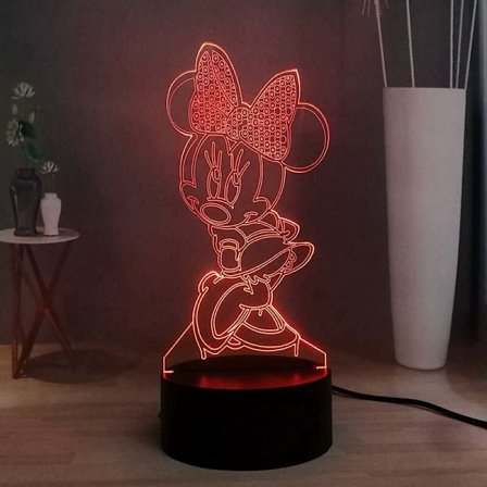 Mickey och Minnie Mouse LED-nattlampa, USB-fjärrkontroll 3D visuell lampa