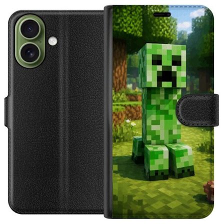 Kompatibelt Plånboksfodral till Apple Apple iPhone 17 Block-baserad Creeper-figur i en grön pixell värld, ikonisk spelillustration för barnrum, ga