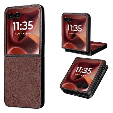 Til Motorola Razr 60 Ultra 5G Telefon Cover Litchi Korn Læder Hård PC Telefon Beskyttelses Cover (Brun, Brun)