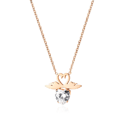 Moderigtigt Hjerteformet Zirkon Vedhæng Halskæde I Rosaguldbelagt Rustfrit Stål Til Kvinder