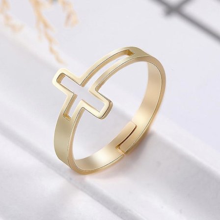 Rostfritt stål kors ring sidled justerbar tro inspirerande smycken (guld)(Rose Gold)