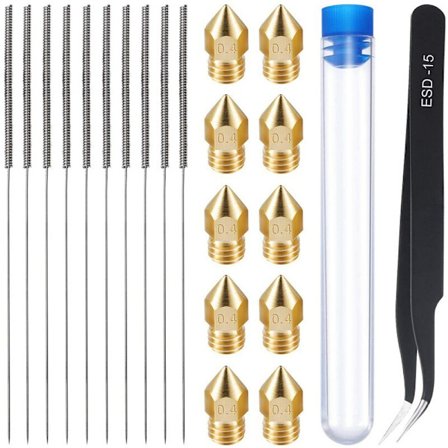 21 osainen 3D-tulostin suutin ja puhdistussarja 0.4mm Mk8 suuttimet 0.4mm neulat