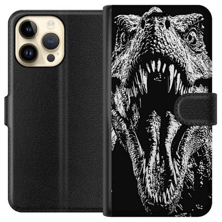 Yhteensopiva Lompakkokotelo Apple iPhone 15 Pro Max Dinosaurus T-Rex ärjyvä hirviö eeppinen mustavalkoinen yksityiskohta kauhu dinosaurus julma karjah