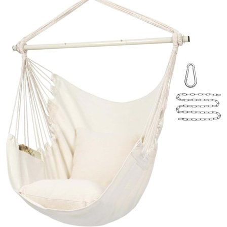 Hengekøyestol med kraftig metall foldestang, bærbar hengestol, komfortabelt sete, hagestol, bomullsblanding, komfortabel