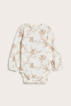 Newbie | Blomstrete body med bamser | Offwhite