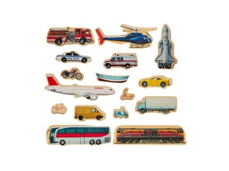 Fordon i trä, 16 delar - Lyreco - Skola och förskola - Lekmaterial - Leksaksbilar