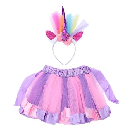 Flickor Halv Tutu Regnbåge Kjolar Enhörning Huvudbonad Set Flickor Sommar Födelsedag - Storlek L (Ljusrosa & Lila, Huvudband Blomfärg är Ra (L, Rosa)