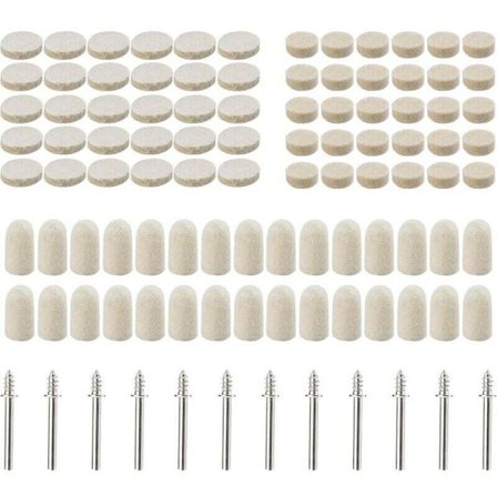 102 Villahuopakiillotuslaikkaa, hiova kiillotuspyörä lisätarvikkeille - pyörivät työkalut - lajitelma kokoja 10/13/25 mm halkaisija..DEBUNS