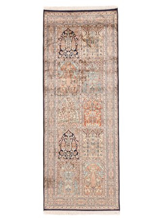 79X208 Tapis D'orient Cachemire Pure Soie De Couloir Marron/Orange (Soie, Inde)