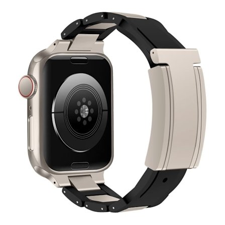 Apple Watch Series 49 mm - 45 mm - 44 mm - 42 mm armband i rostfritt stål + gummi - Svart / Svart