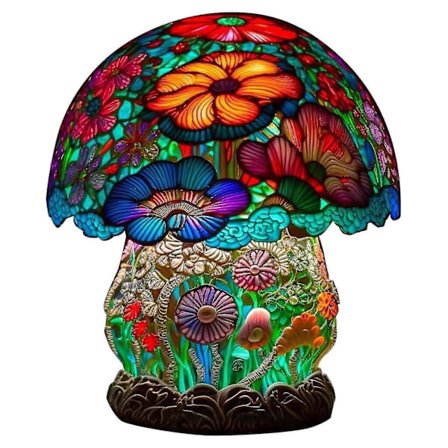 Bordlampe i farvet glas med plantemotiv, høj bordlampe, natlampe, vintage skrivebordslamper, dekorativ sengelampe til soveværelse, stue, hjemmekontor,