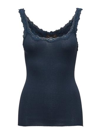 Silk Top W/ Lace T-shirts & Tops Sleeveless Blå Rosemunde