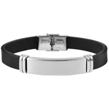 Svart Läder Armband / Läderarmband - Blank Silver Detalj i Stål