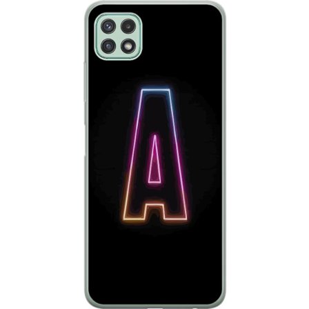 Kompatibel Mobilcover til Samsung Samsung Galaxy A22 5G Minimalistisk neonbogstav A i regnbuefarvet lys mod sort baggrund i moderne typografisk stil