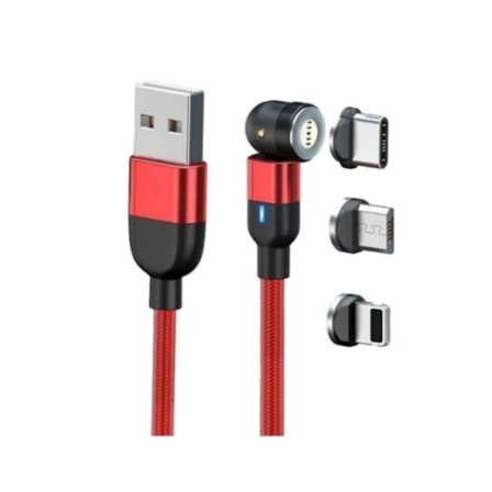 Magnetisk kabel (USB-C - Micro USB - Lightning - 1 m - Röd)