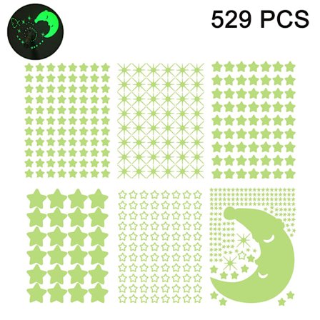 Glow In The Dark Stickers (529 st), Lysande Månpunkter Stjärnor Vägg Tak Dekal Väggmålningar för Flickor Pojkar Barn eller Avslappnande Atmosfär för 