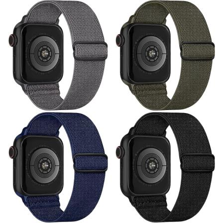 4-pack stretchiga nylon elastiska band kompatibla med Apple Watch 42mm 44mm 45mm, justerbara flätade sport elastiska handledsband för kvinnor män för 