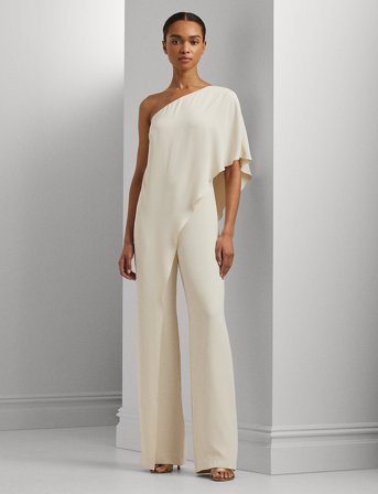 Lauren Ralph Lauren Cape Georgette One-Shoulder Jumpsuit - Beige - 38