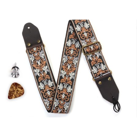 Brodert gitarrem, lærrem med usynlig lomme, for bass, elektrisk og akustisk gitar