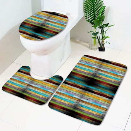 Tredelt trykt baderomsett toalett, baderomsgulvmatte, seng