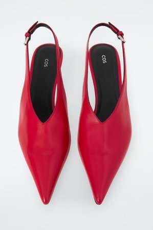 COS Women's Pointed Leather Slingback Kitten Heels in Red