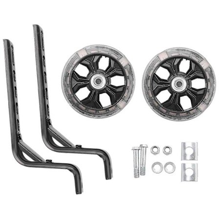 Stödhjul för barncyklar 12 14 16 18 20 tum, Förstärkt fäste med lager, Tyst stabilisator med blinkande ljus (Svart)