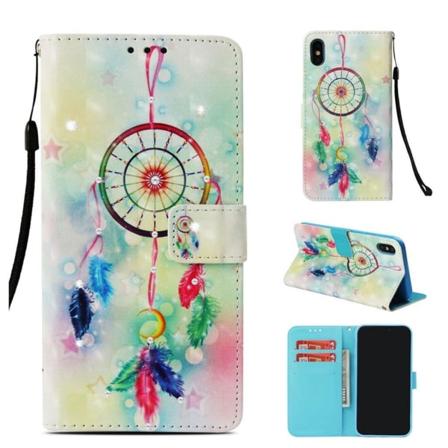 iPhone Xs Max synteetti nahkainen kuviollinen kimalle pilkku koristeltu lompakko suojakotelo - Värikäs Unensieppaaja Multicolor