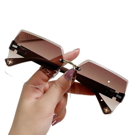 Vintage firkantede solbriller uten ram, morsomme solbriller i metall UV4