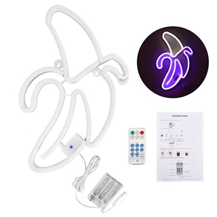 Neon Bananlampe med 8 tilstande 18 taster Fjernbetjening til boligindretning Hvide og lilla lys