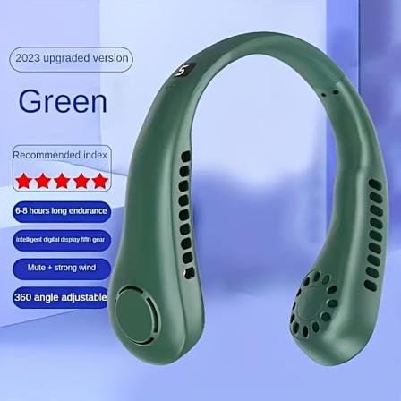 USB-lading med 5-trinns justerbar lang rekkevidde halsvifte Hold deg kjølig og komfortabel Digital skjerm og bladløs handsfree hals klimaanlegg Green