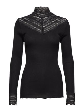 Silk T-Shirt Regular Ls W/Wide Lace Black Rosemunde