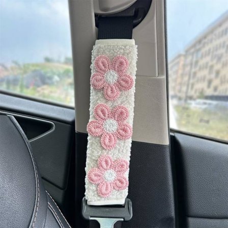 Bløde sikkerhedssele puder til bilen, blomstermønster, skulderbeskyttelse, pink.