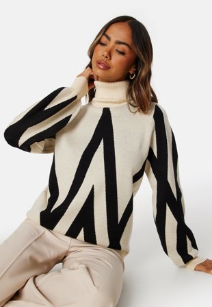 Object Collectors Item Ray L/S KNit Rollneck Pullover Sandshell Pattern Klær