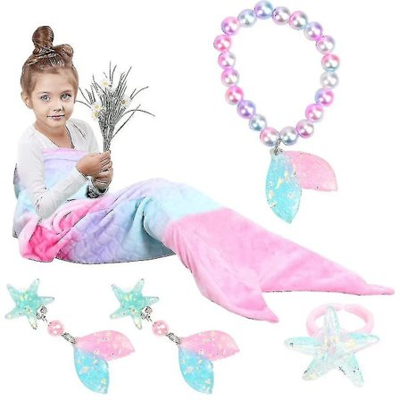 Barne Havfrue Teppe Havfrue Bursdag Dekorasjoner Armbånd Ring Øreklips Soverom
