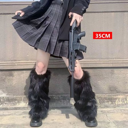 musta 35cm;Koko: Yksi koko - Naisten tekoturkiksesta valmistetut säärystimet, Lolita Punk Harajuku -tyyliset saappaansuojat, syksyn ja talven uuden 