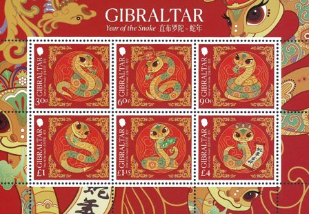 Gibraltar - Slangens år - Postfrisk miniark