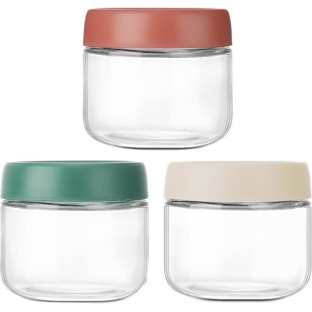 3 behållare för overnight oats med lock, 300 ml glasburkar med lock, kryddburkar, förvaringsbehållare med bred öppning