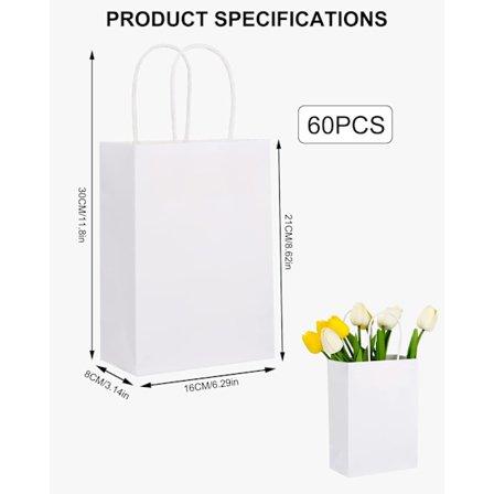 60 x papirposer med håndtag Hvide gaveposer Kraft - Perfekt