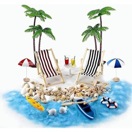 Strand Mikrolandskap Mini Däckstol Strandstol Parasoll Små Palmträd Dekorationsaccessoarer, 16 Delar Miniatyr Ornament Set För Gör-Det-Själv F