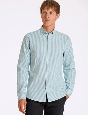 Lindbergh Striped Superflex Oxford L/S - Blue - L