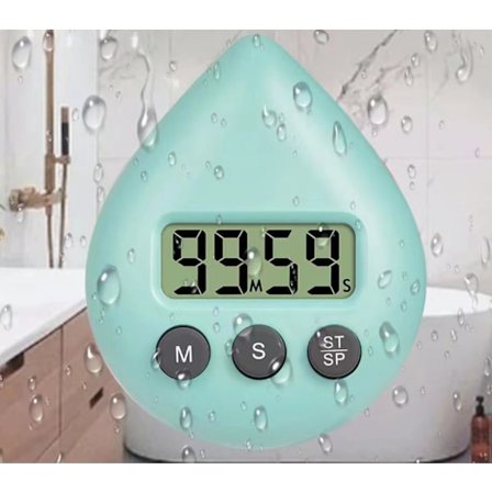 Vandtæt brusebadstimer, digital timer, badeværelse køkken timer, nedtællingstimer med sugekop hul Lysecyan