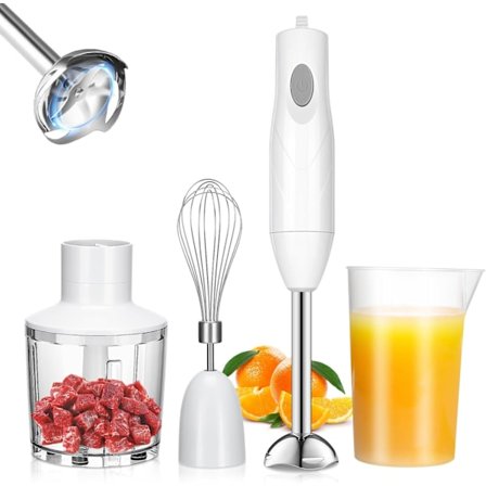 4-i-1 rustfri stålstavblender med piskeris, målebæger og hakkebeholder