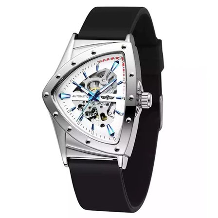 Automatisk mekanisk ur til mænd, hult skeletdesign trekant armbåndsur med lysende visere og ridsefast spejlmateriale urkasse, mekanisk