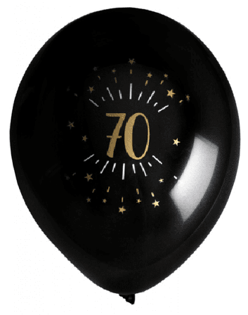 Ballonger Svart & Guld 70 år, 8-pack - Födelsedagskalas - Kalaslagret.se